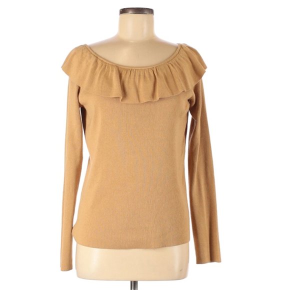 Dana Buchman Sweaters - Dana Buchman Sweater Silk Blend Ruffle Neck Tan